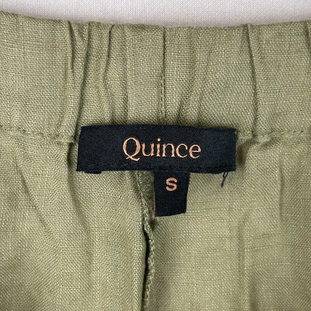 Quince Linen Elastic Waist Pull On Pants Olive Green Women's Size S
